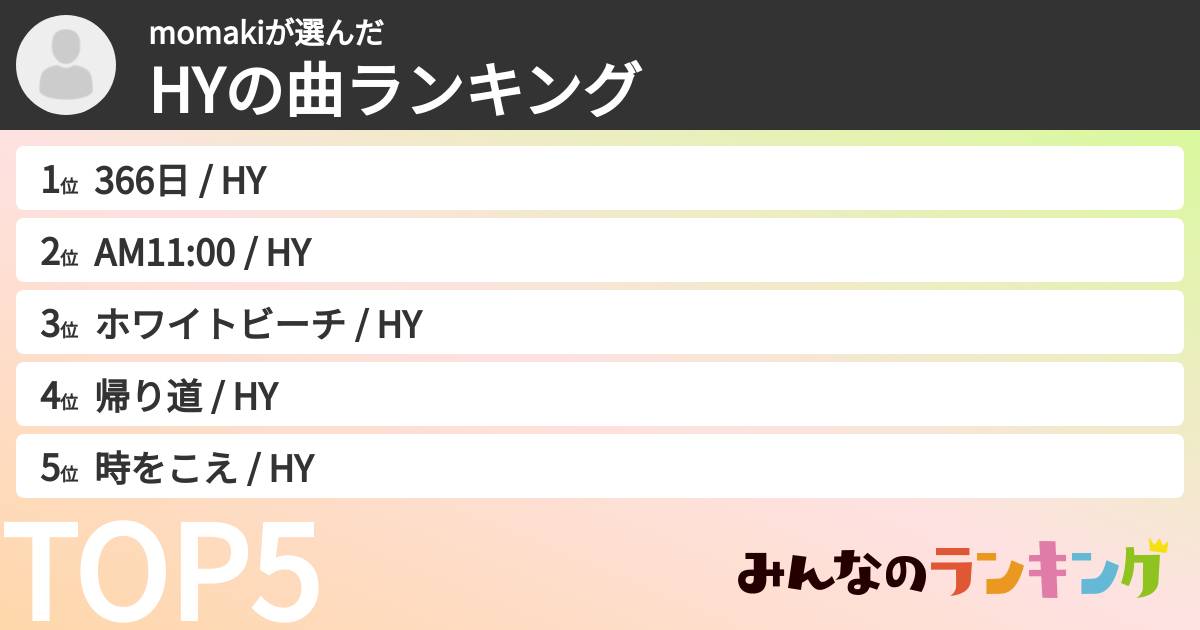 momakiさんの「HYの曲ランキング」