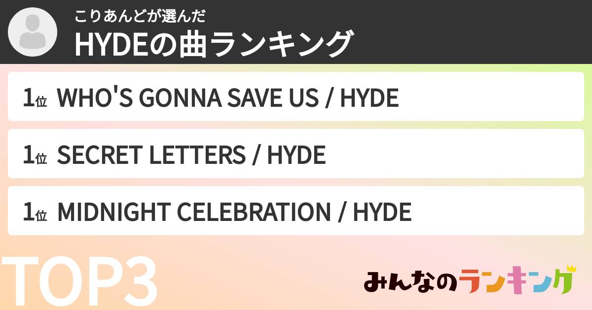 こりあんどさんの「HYDEの曲ランキング」