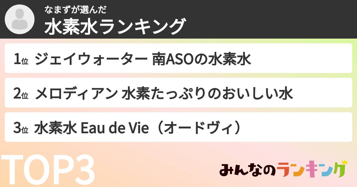 なまずさんの「水素水ランキング」