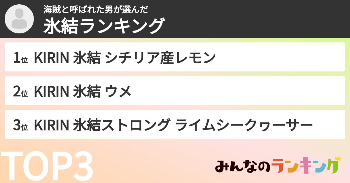 海賊と呼ばれた男さんの「氷結ランキング」