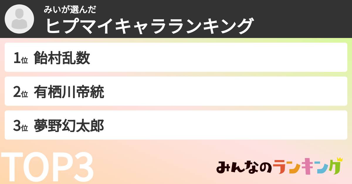 みいさんの「ヒプマイキャラランキング」