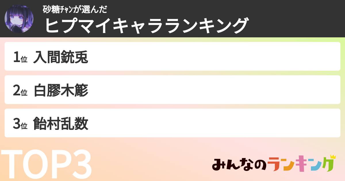 砂糖チャンさんの「ヒプマイキャラランキング」
