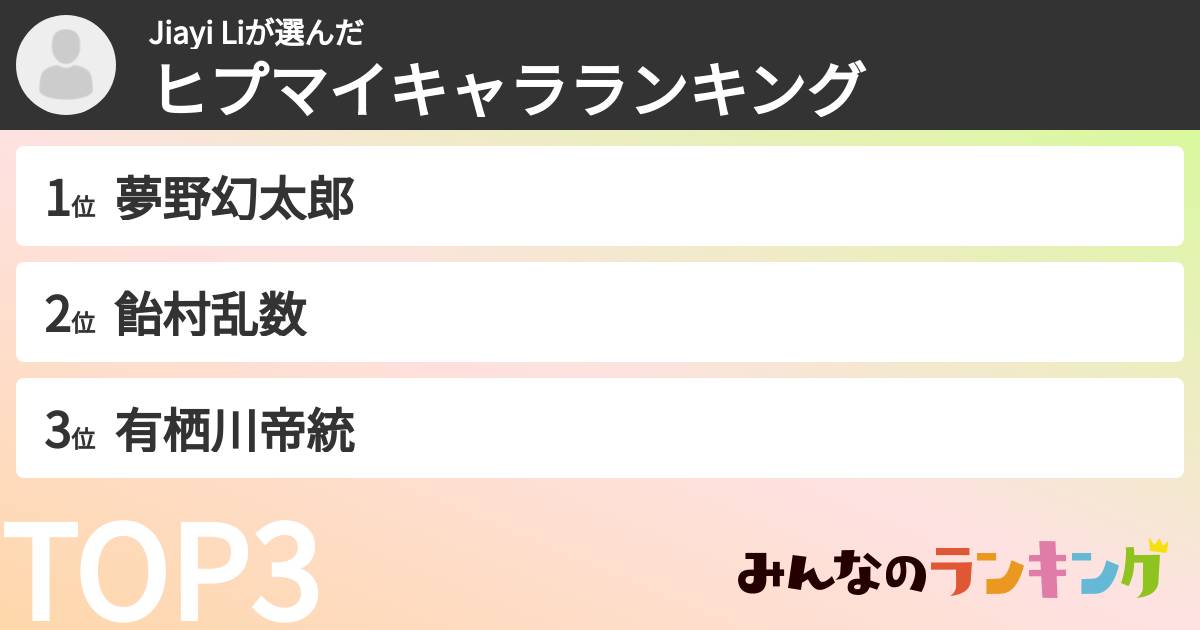 Jiayi Liさんの「ヒプマイキャラランキング」