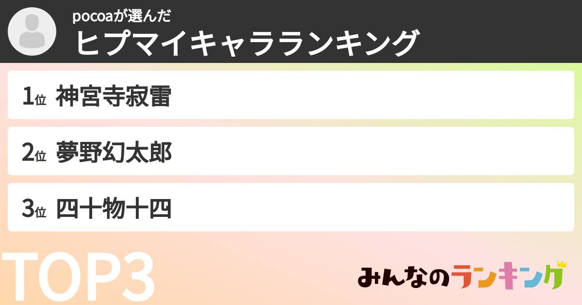 pocoaさんの「ヒプマイキャラランキング」
