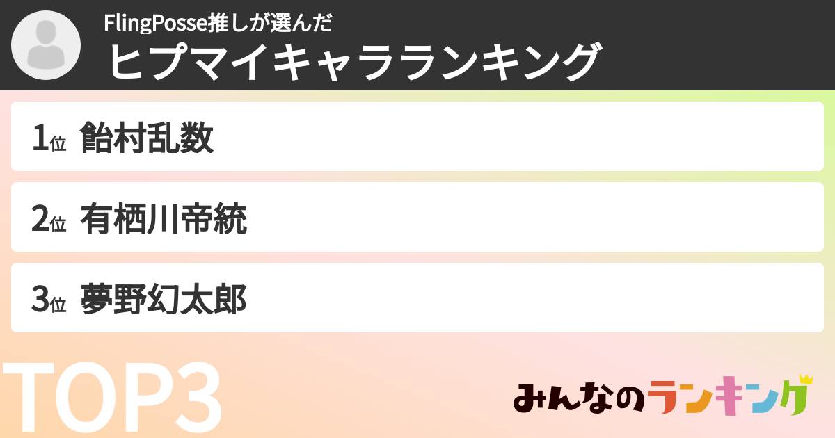 FlingPosse推しさんの「ヒプマイキャラランキング」