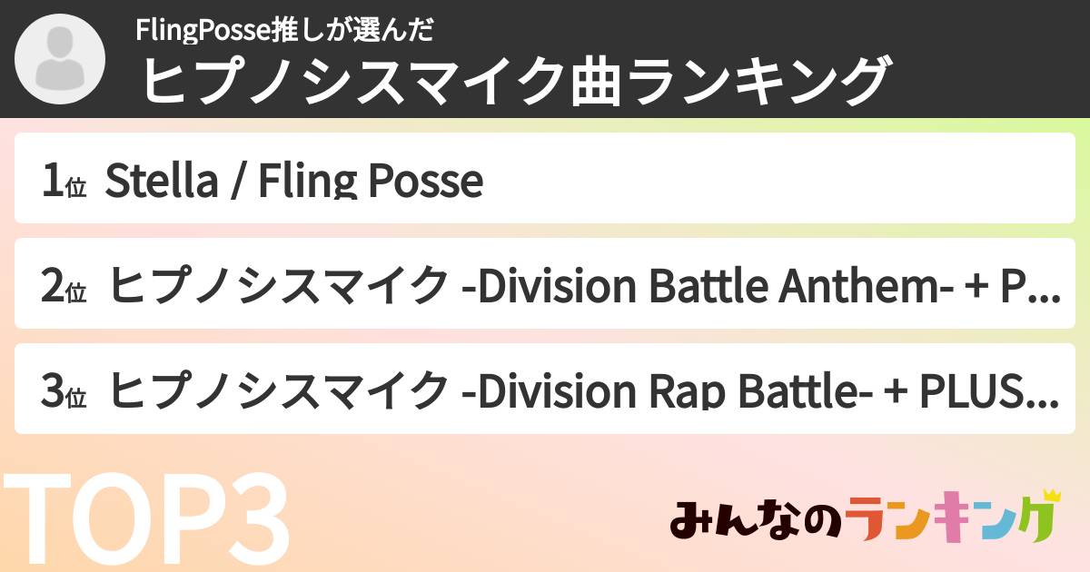 FlingPosse推しさんの「ヒプノシスマイク曲ランキング」