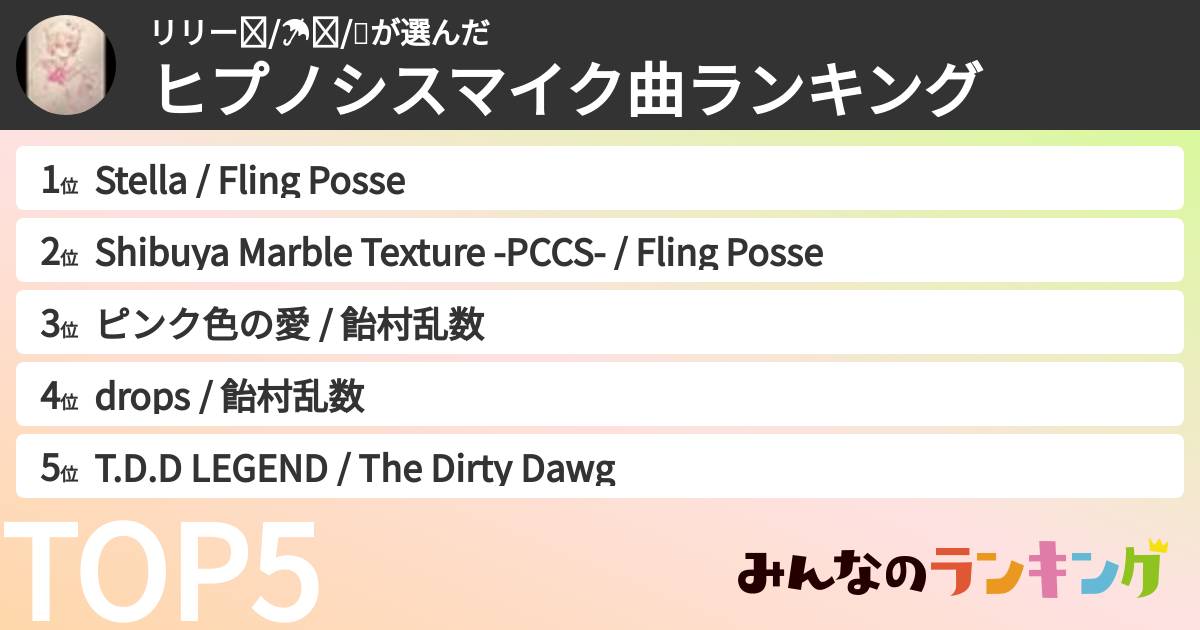 リリー🕊/☂️🌈/🍭さんの「ヒプノシスマイク曲ランキング」