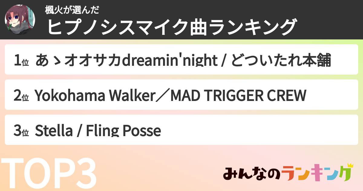楓火さんの「ヒプノシスマイク曲ランキング」