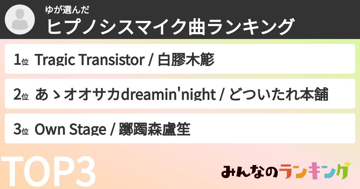ゆさんの「ヒプノシスマイク曲ランキング」