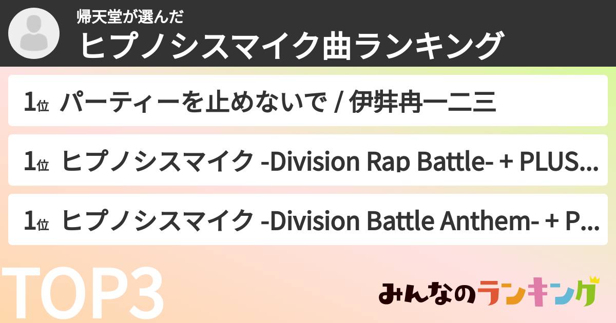 帰天堂さんの「ヒプノシスマイク曲ランキング」