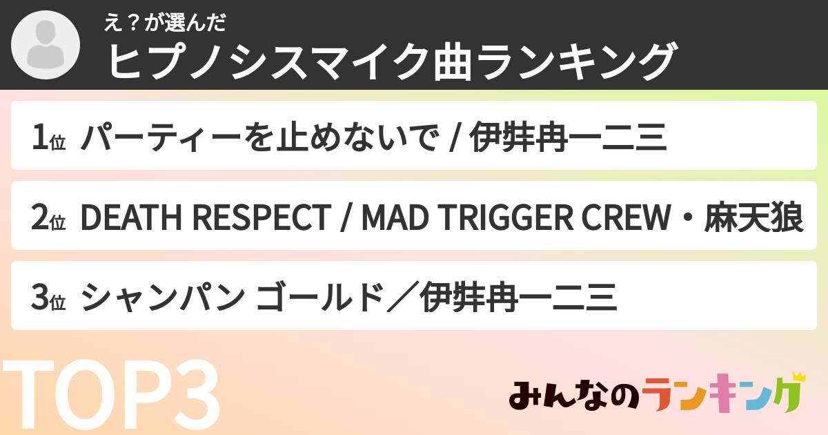え？さんの「ヒプノシスマイク曲ランキング」