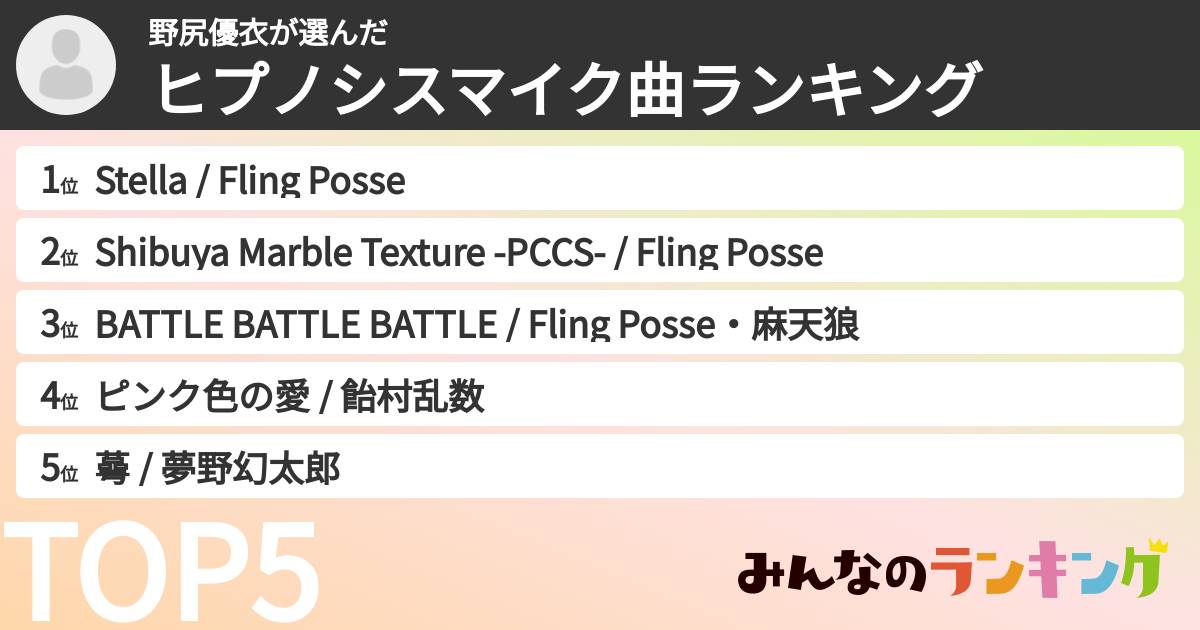 野尻優衣さんの「ヒプノシスマイク曲ランキング」