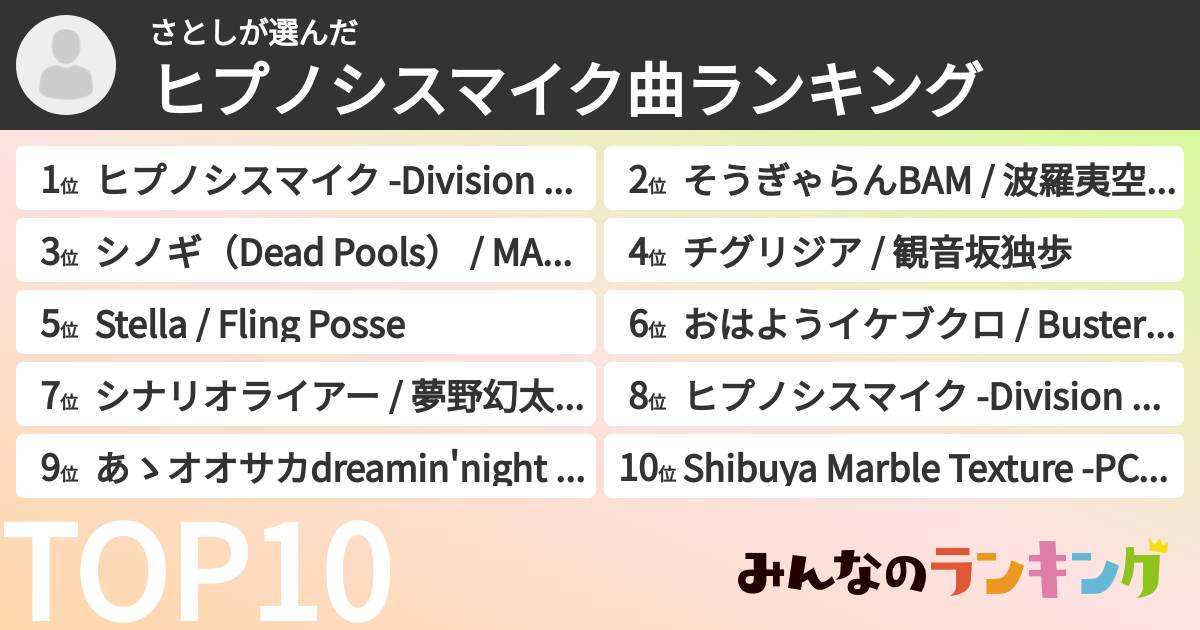 さとしさんの「ヒプノシスマイク曲ランキング」