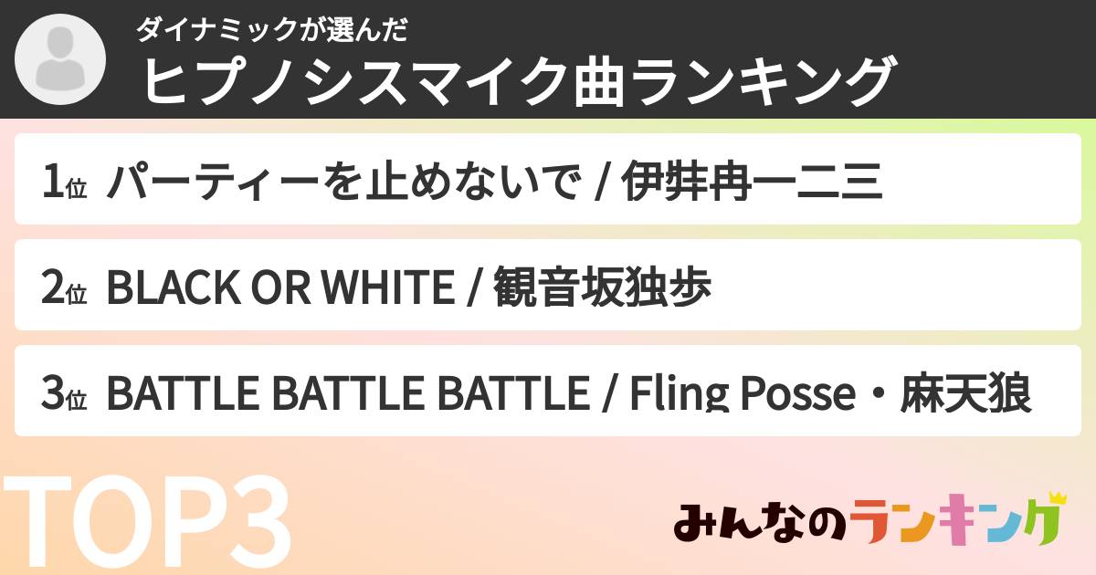 ダイナミックさんの「ヒプノシスマイク曲ランキング」