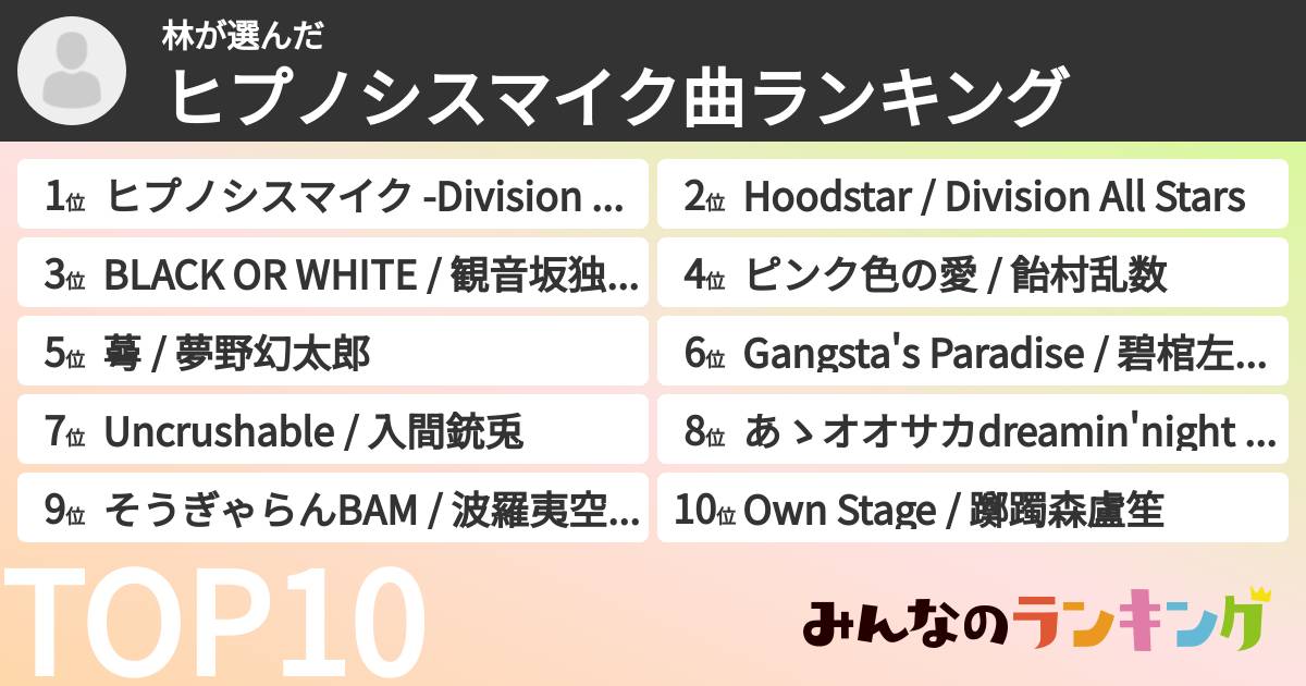 林さんの「ヒプノシスマイク曲ランキング」