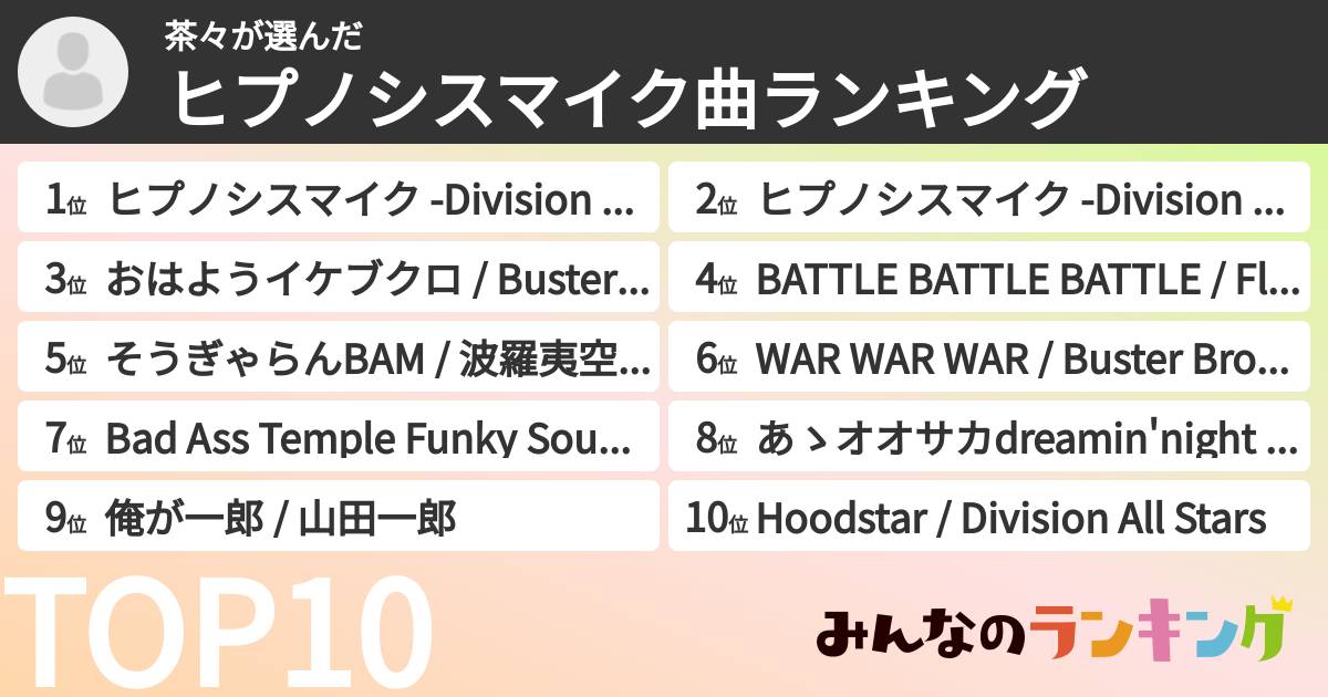 茶々さんの「ヒプノシスマイク曲ランキング」