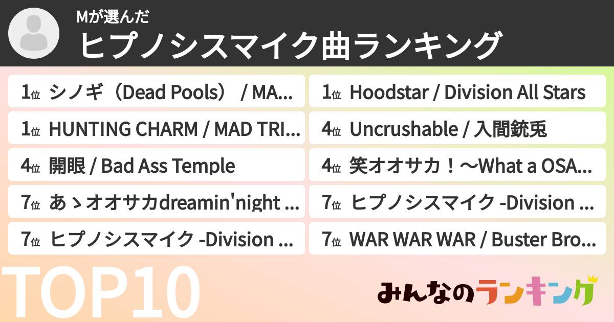 Mさんの「ヒプノシスマイク曲ランキング」