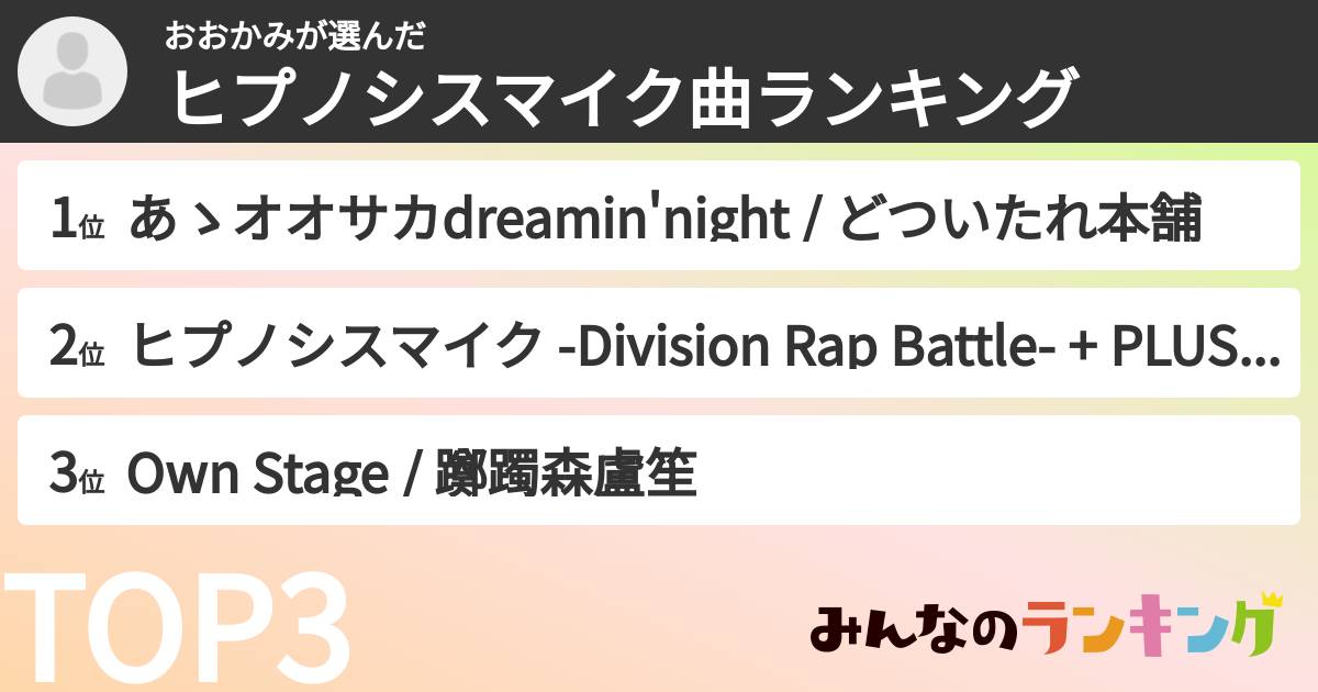 おおかみさんの「ヒプノシスマイク曲ランキング」
