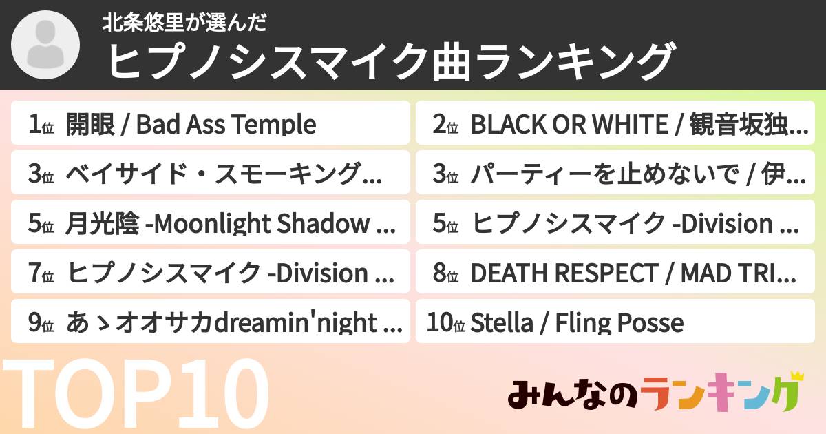 北条悠里さんの「ヒプノシスマイク曲ランキング」