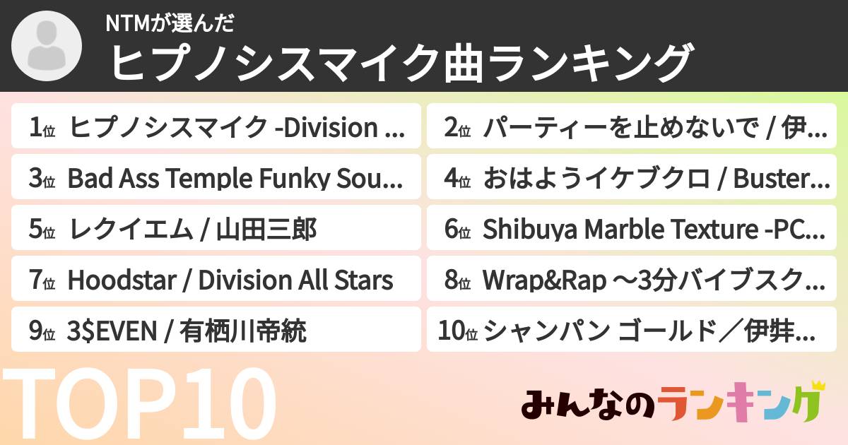 NTMさんの「ヒプノシスマイク曲ランキング」