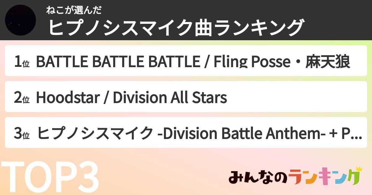 ねこさんの「ヒプノシスマイク曲ランキング」