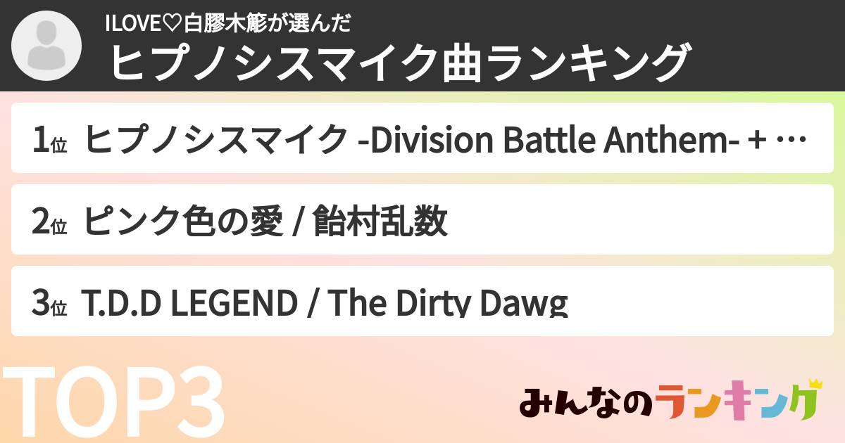 ILOVE♡白膠木簓さんの「ヒプノシスマイク曲ランキング」