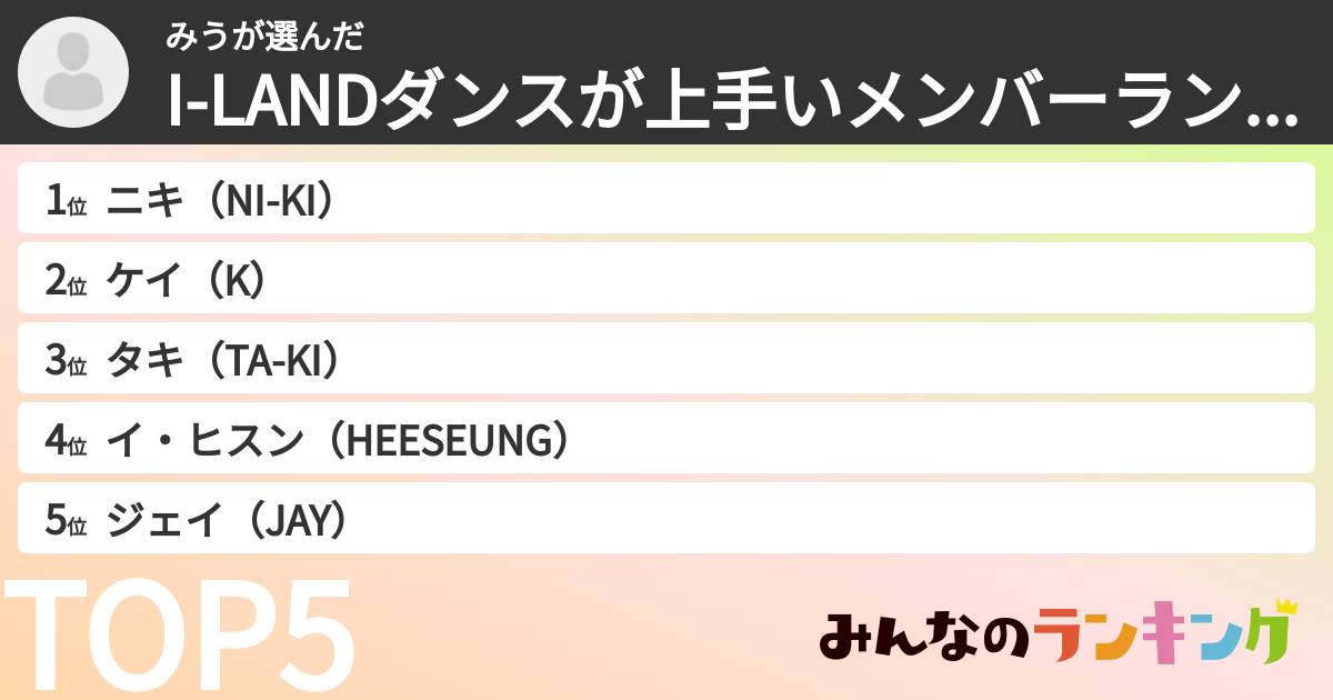 みうさんの「I-LANDダンスが上手いメンバーランキング」