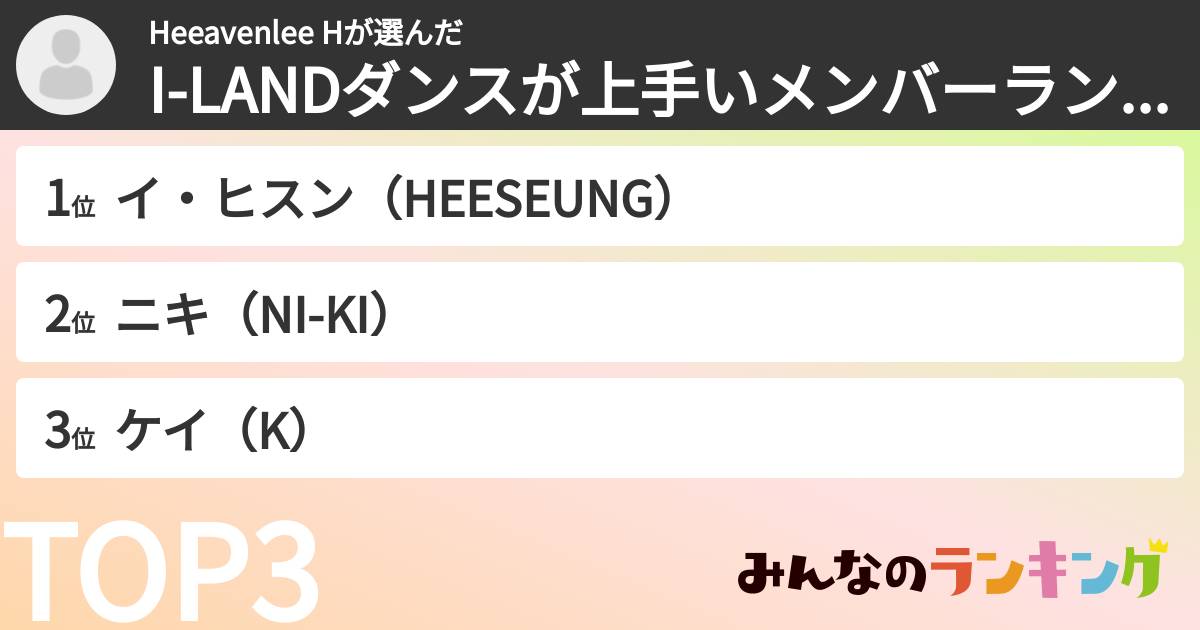 Heeavenlee Hさんの「I-LANDダンスが上手いメンバーランキング」