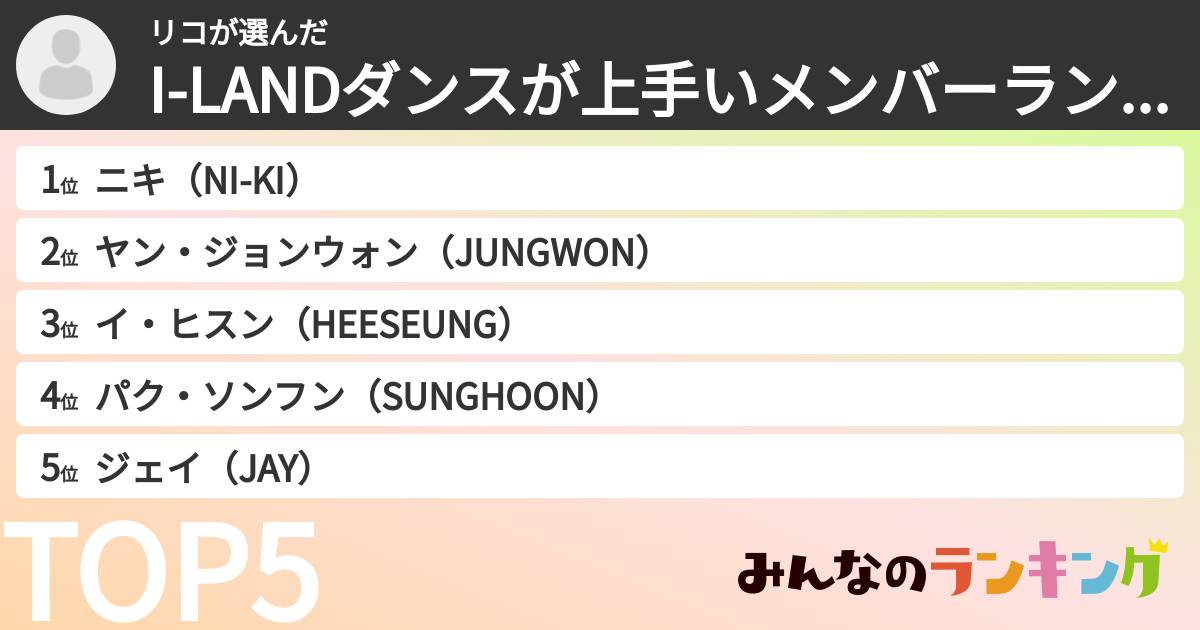 リコさんの「I-LANDダンスが上手いメンバーランキング」