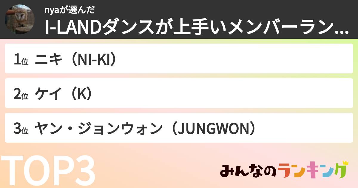 nyaさんの「I-LANDダンスが上手いメンバーランキング」
