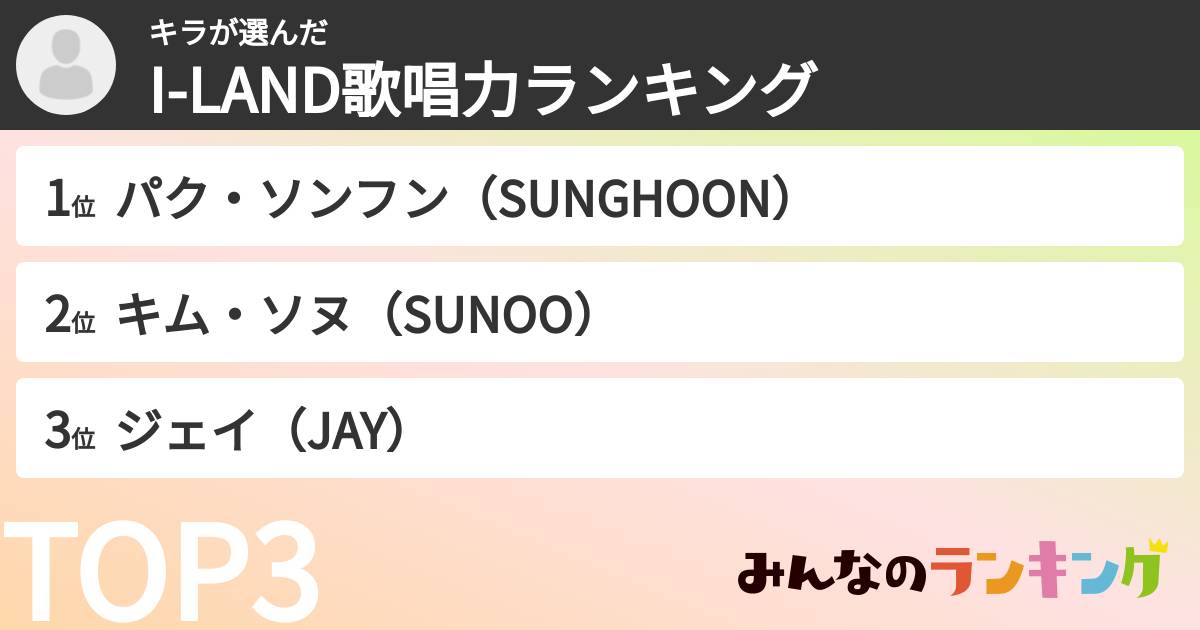 キラさんの「I-LAND歌唱力ランキング」