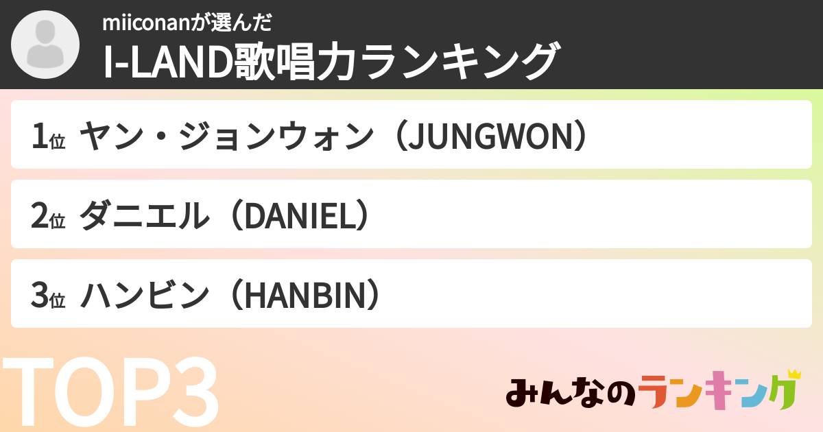 miiconanさんの「I-LAND歌唱力ランキング」