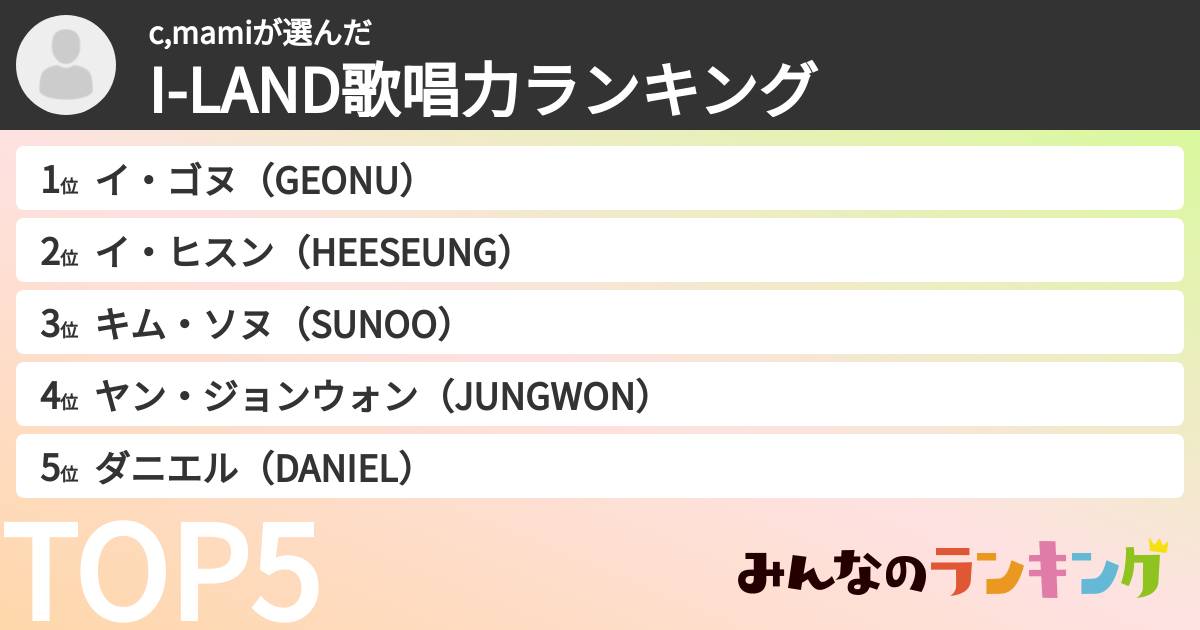 c,mamiさんの「I-LAND歌唱力ランキング」