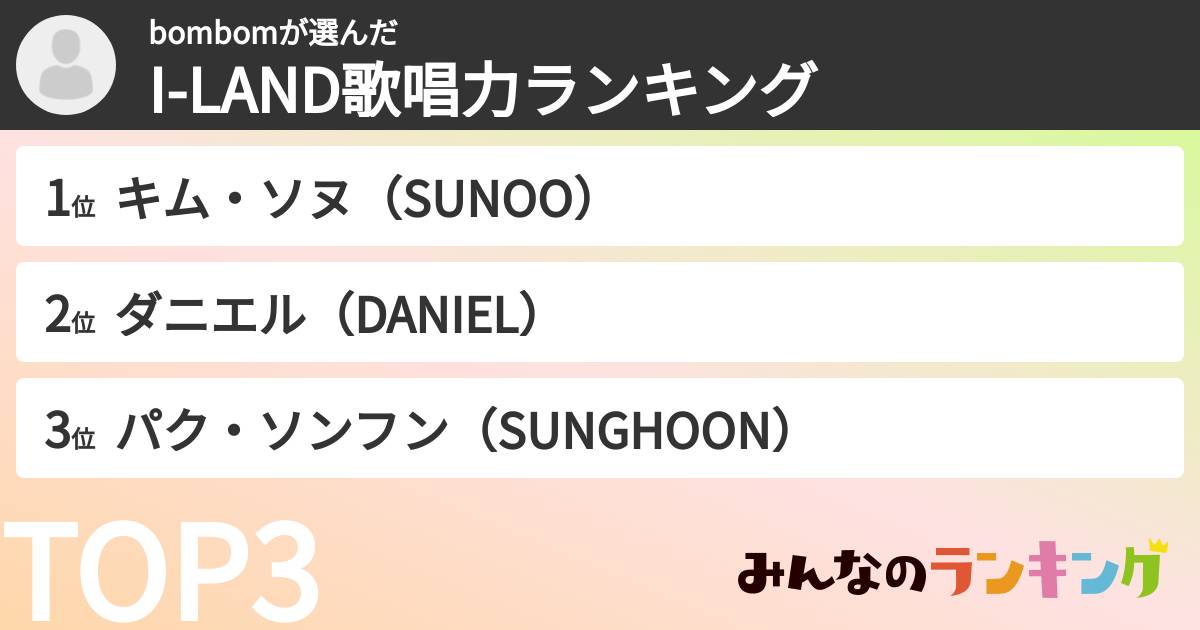 bombomさんの「I-LAND歌唱力ランキング」