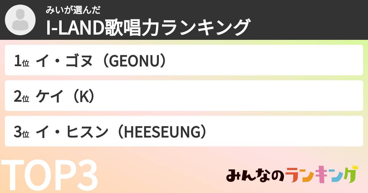 みいさんの「I-LAND歌唱力ランキング」