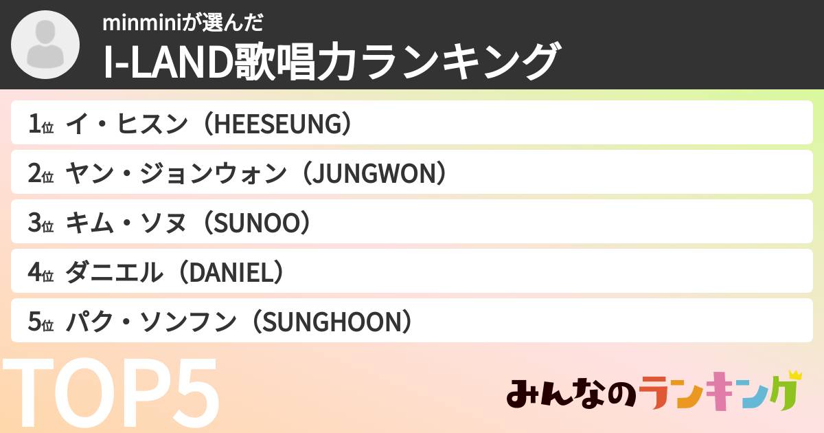 minminiさんの「I-LAND歌唱力ランキング」