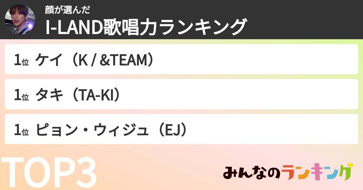 顔さんの「I-LAND歌唱力ランキング」