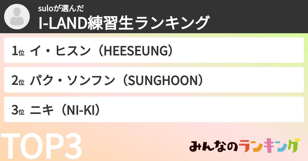 suloさんの「I-LAND練習生ランキング」