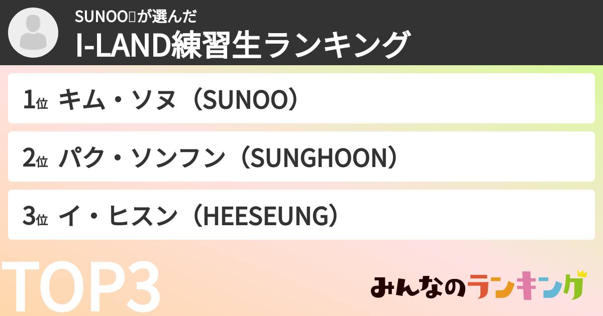 SUNOO💓さんの「I-LAND練習生ランキング」
