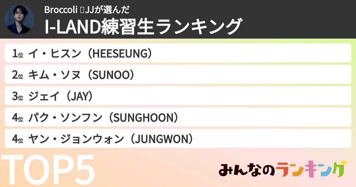 Broccoli 💜JJさんの「I-LAND練習生ランキング」