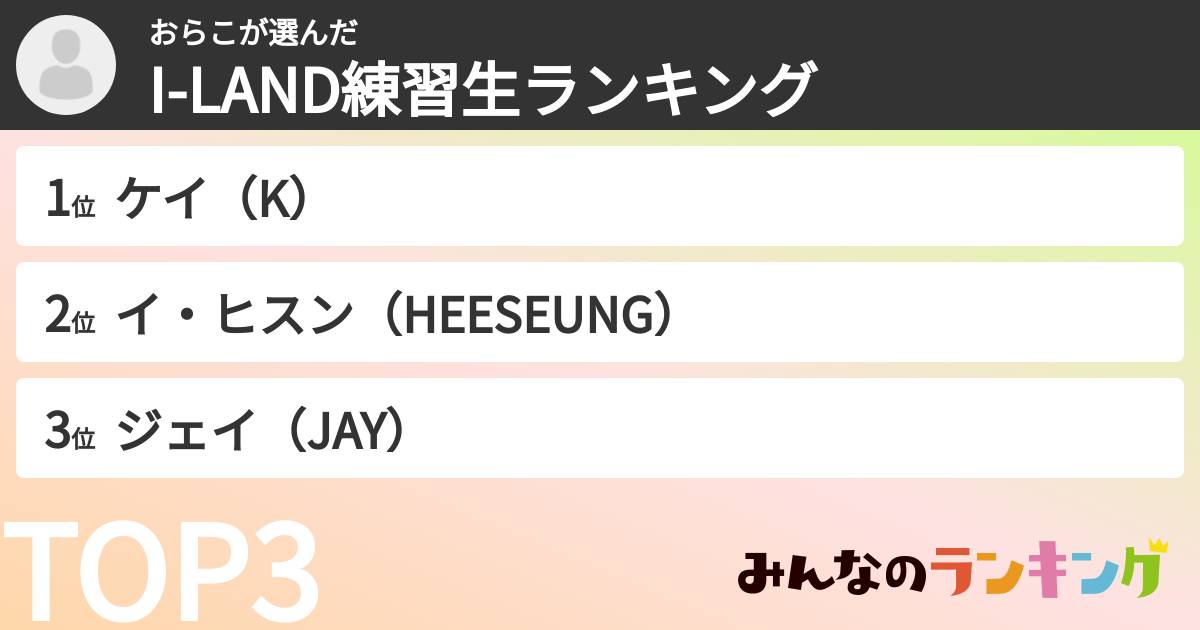 おらこさんの「I-LAND練習生ランキング」