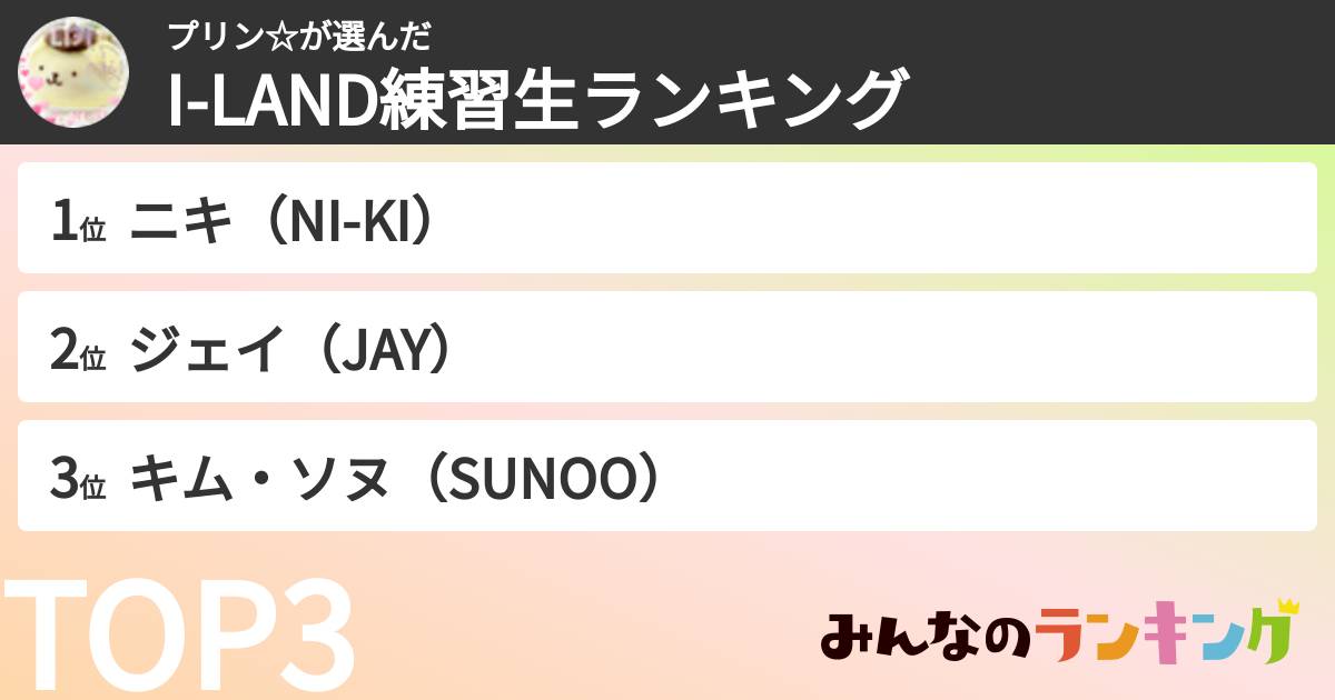 プリン☆さんの「I-LAND練習生ランキング」