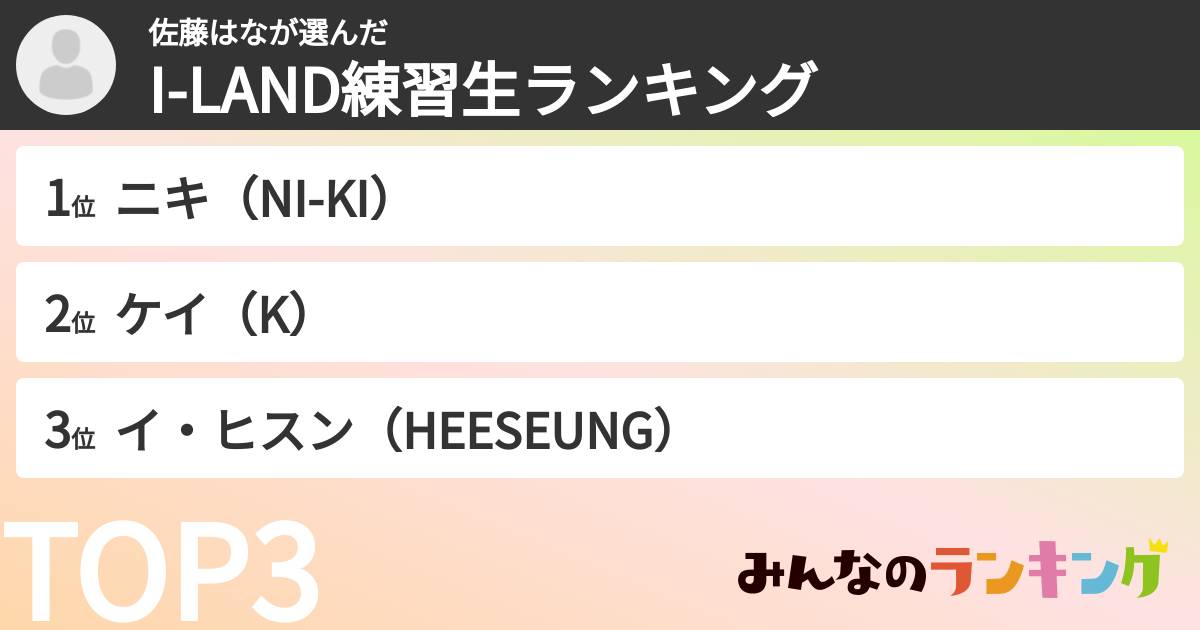 佐藤はなさんの「I-LAND練習生ランキング」