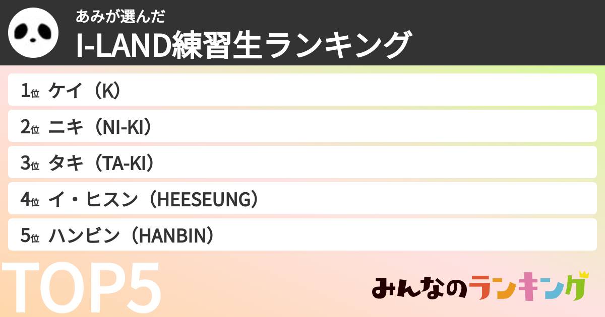 あみさんの「I-LAND練習生ランキング」