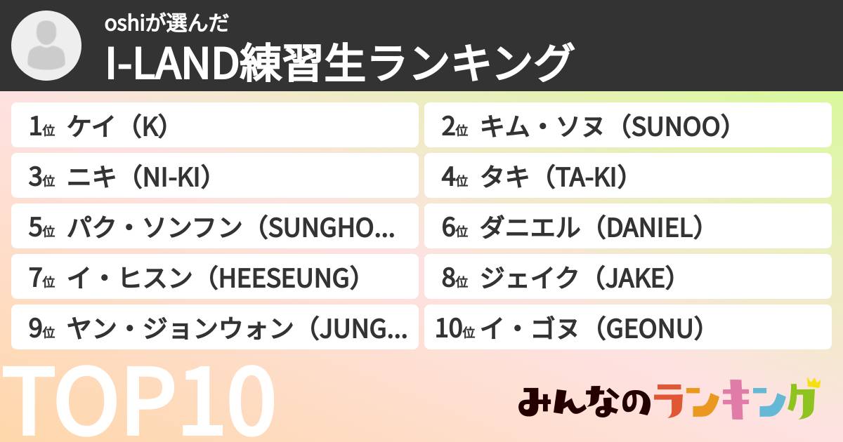 oshiさんの「I-LAND練習生ランキング」
