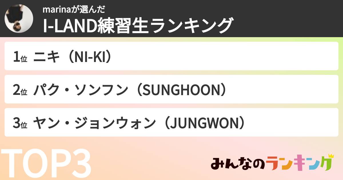 marinaさんの「I-LAND練習生ランキング」
