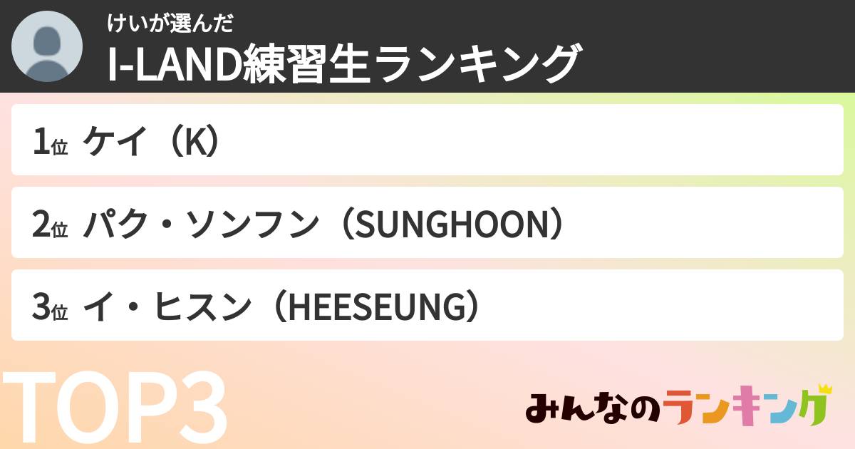 けいさんの「I-LAND練習生ランキング」