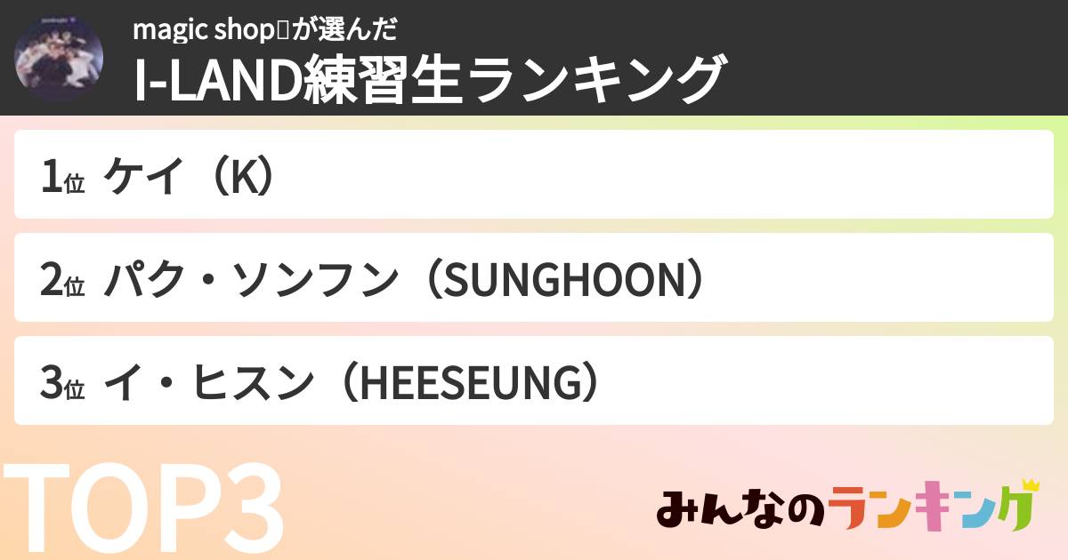 magic shop💜さんの「I-LAND練習生ランキング」