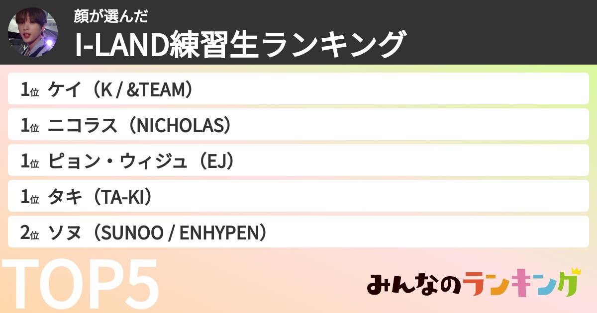 顔さんの「I-LAND練習生ランキング」