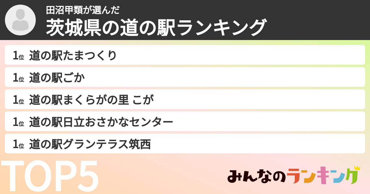田沼甲類さんの「茨城県の道の駅ランキング」